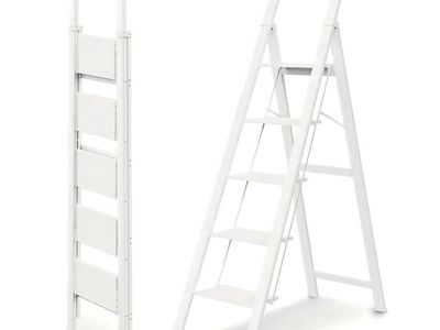 WOA WOA 5 Step Ladder, Ladders for Home, Anti-Slip Pedals, Step Stool Foldable, Lightweight to Move, Ease of Storage, Reach 10ft