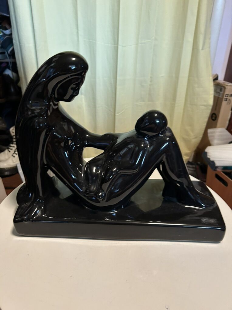 Royal Art Haeger Black Glazed Mother & Child Midcentury Modern Figures Statue 305