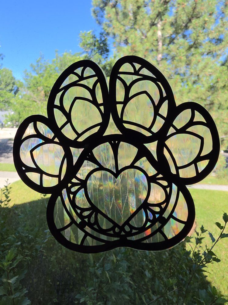 Paw Print Heart Suncatcher Window Decal Rainbow Maker Sticker Static Cling Decor