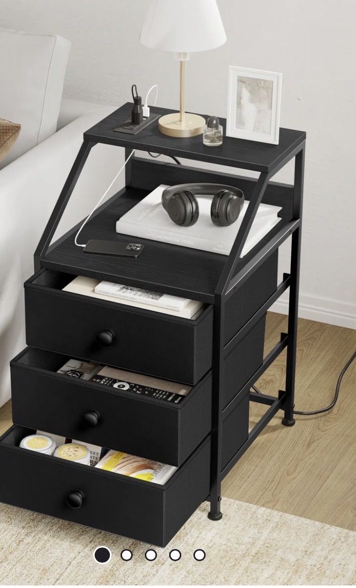 Black Nightstand With plugs