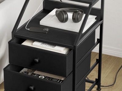 Black Nightstand With plugs