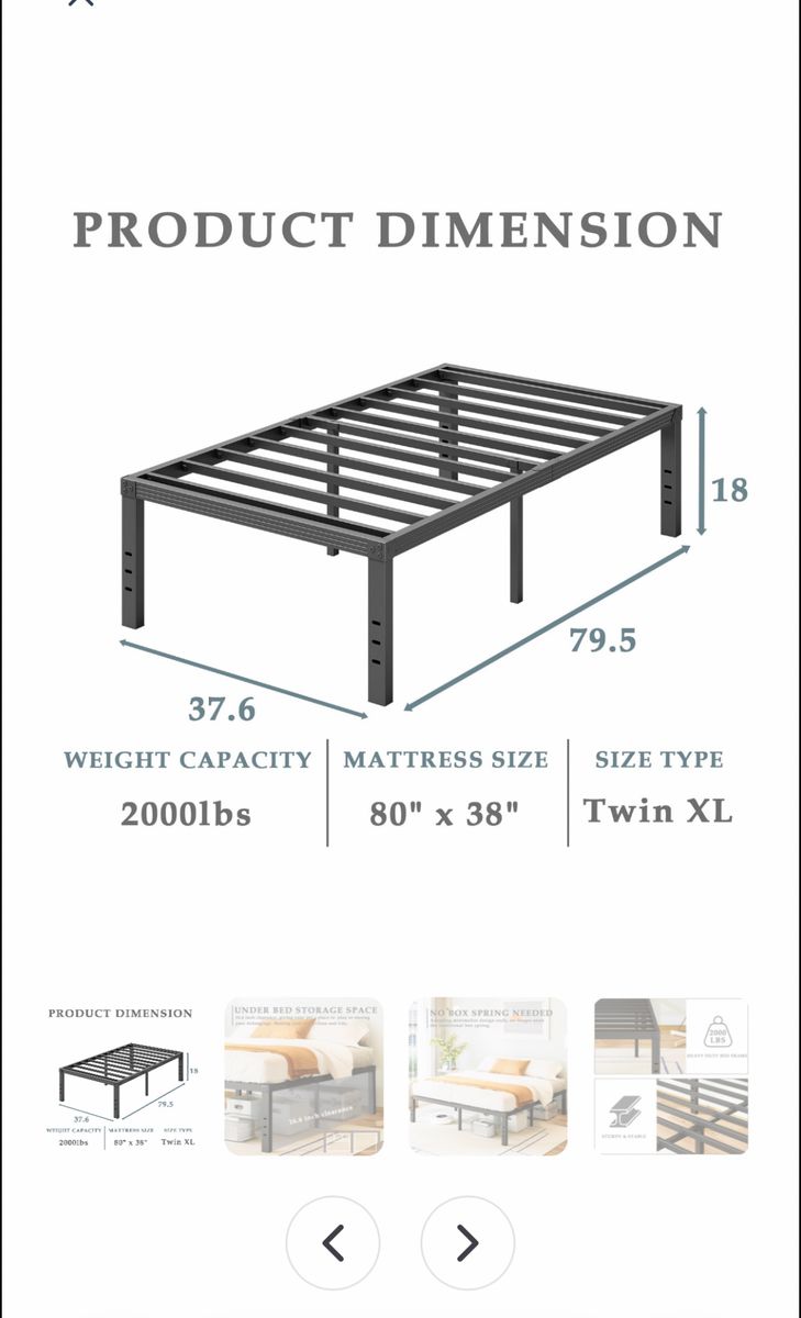 Twin-XL metal platform bed
