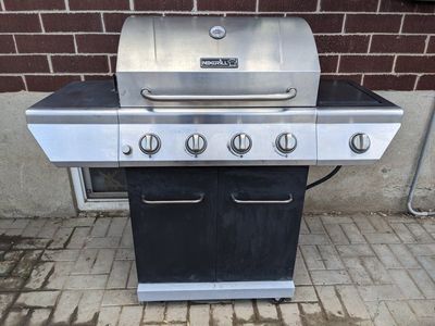 Nexgrill 4-Burner Gas Grill with Side Sear and Rotisserie - Stainless Steel