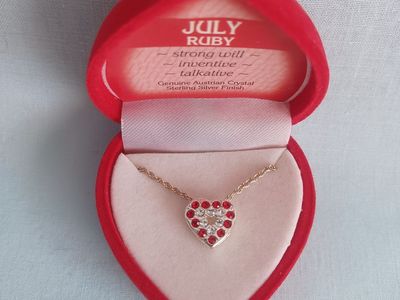 New! July Ruby Heart Necklace