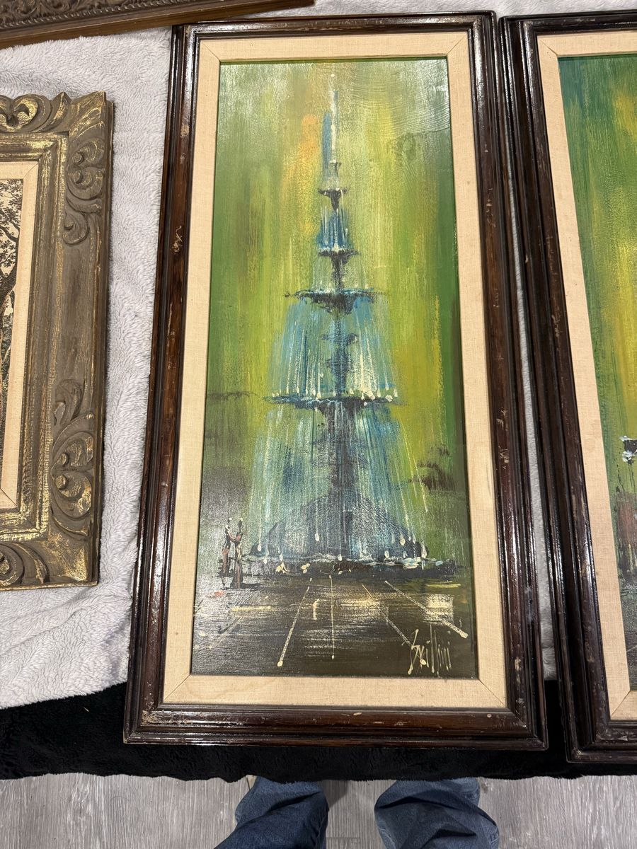 Vintage Mid-Century Modern Diptych Painting Set - Signed Brllini (Vanguard Studios Style)