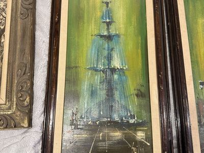 Vintage Mid-Century Modern Diptych Painting Set - Signed Brllini (Vanguard Studios Style)