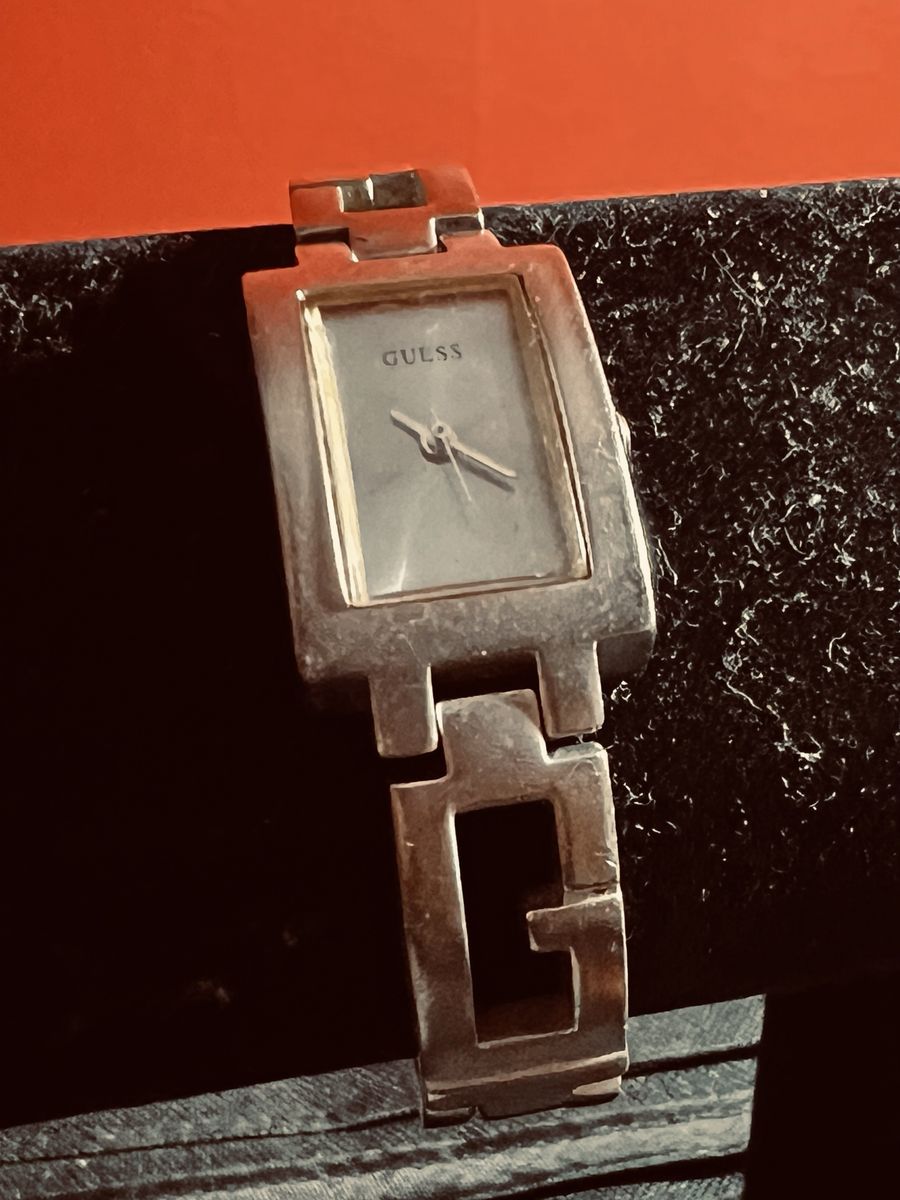 Guess Silver-Tone Rectangular Link Bracelet Watch