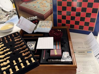 Classic Board Games Bundle: Scrabble, Yahtzee, Chess, Checkers, Dominos, Playing Cards & Backgammon