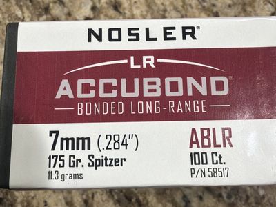 Nosler LR Accubond 7mm (.284”) 175 gr. Spritzer ABLR 100 ct P/N 58517
