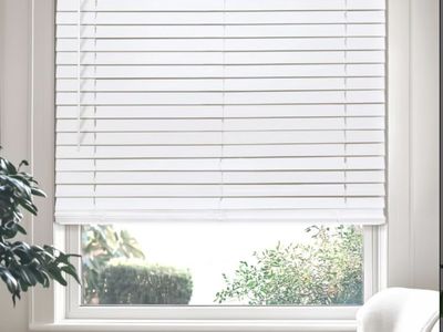 New White 2" Faux Wood Blinds Custom Cut for a 64” Window