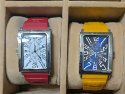 Pair of Officina Del Tempo Rectangular Quartz Watches with Rubber Straps