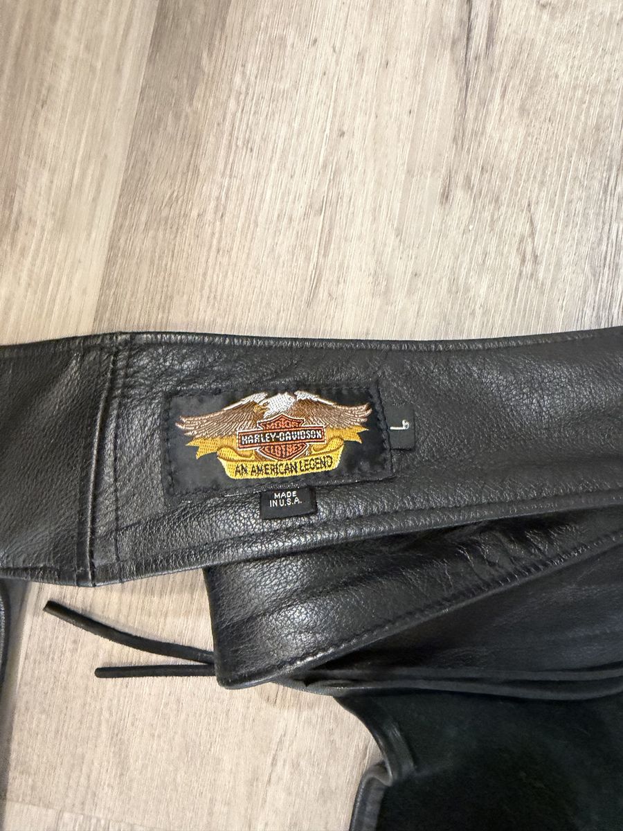 Harley-Davidson Men's Black Leather Chaps - Size Large (Adjustable) - Motorcycle Riding Gear