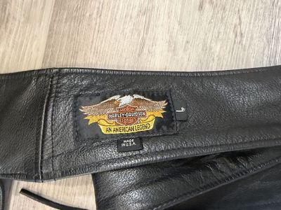 Harley-Davidson Men's Black Leather Chaps - Size Large (Adjustable) - Motorcycle Riding Gear