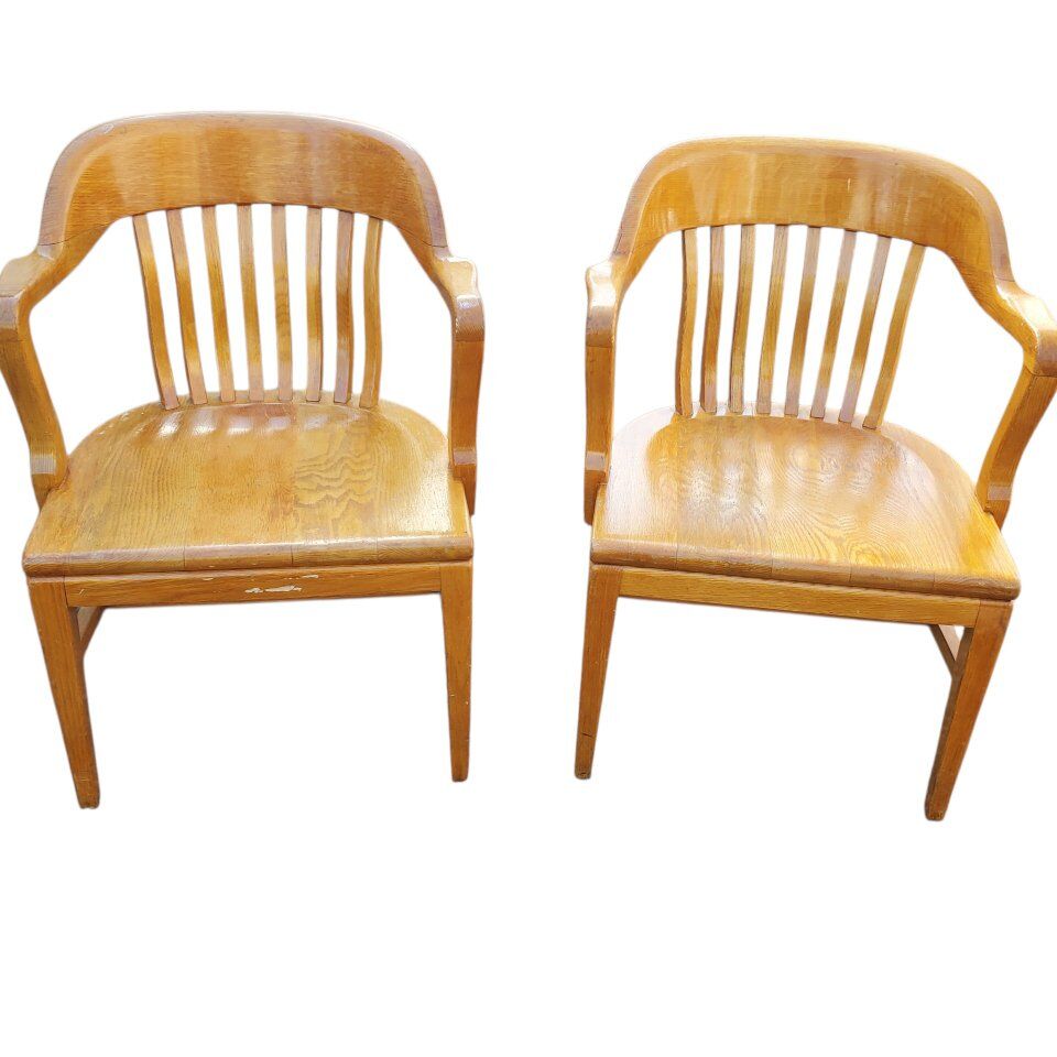 Pair of Solid Oak Jury Style Chairs by Gunlocke
