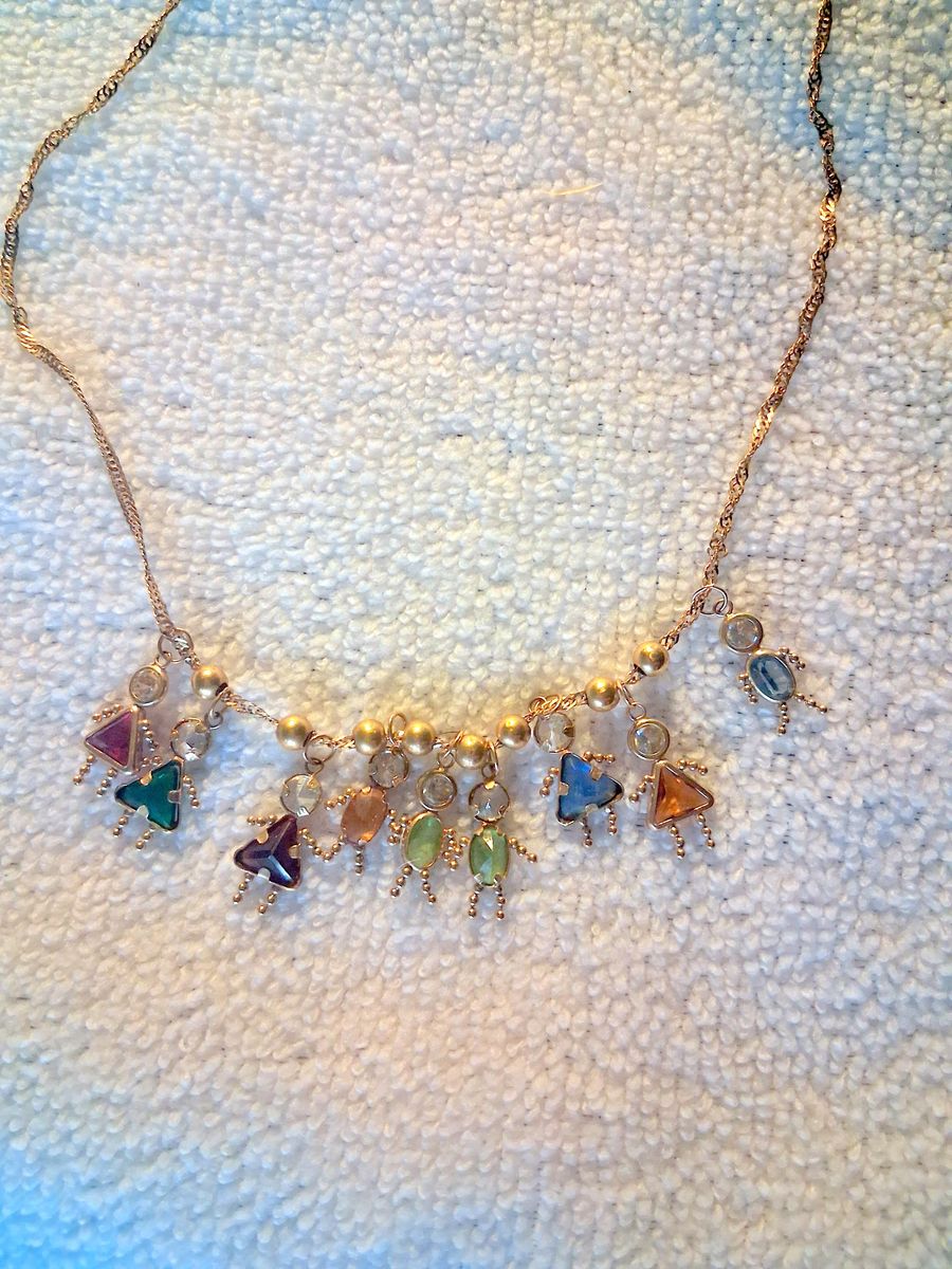 18 karat gold Family Mother's Necklace with Multi-Color Child Charms.