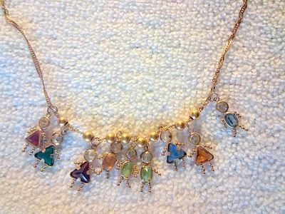 18 karat gold Family Mother's Necklace with Multi-Color Child Charms.