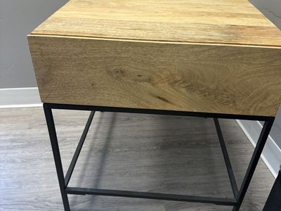 West Elm Industrial Storage End Table - Raw Mango Wood & Metal, Rustic/Industrial Design