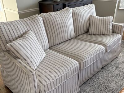 White And Gray Striped Sofa