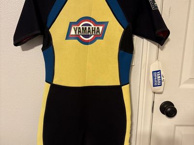 Vintage Yamaha Neoprene Wetsuit Shorty - Black/Yellow/Blue, Size women’s large