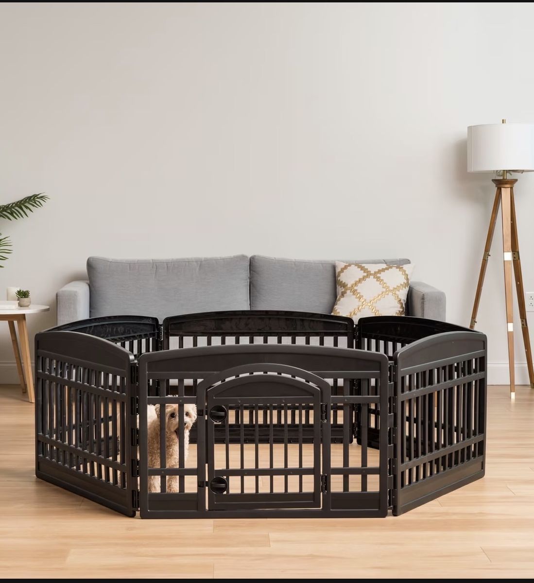 Black 6-Panel Plastic Pet Playpen for Puppies & Small Dogs up to 30 lbs, 24" H