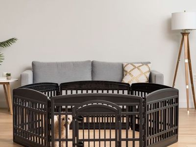 Black 6-Panel Plastic Pet Playpen for Puppies & Small Dogs up to 30 lbs, 24" H