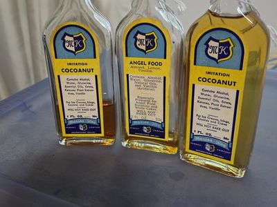 Vintage 1930's Marion Kay Extract Bottles - Cocoanut & Angel Food