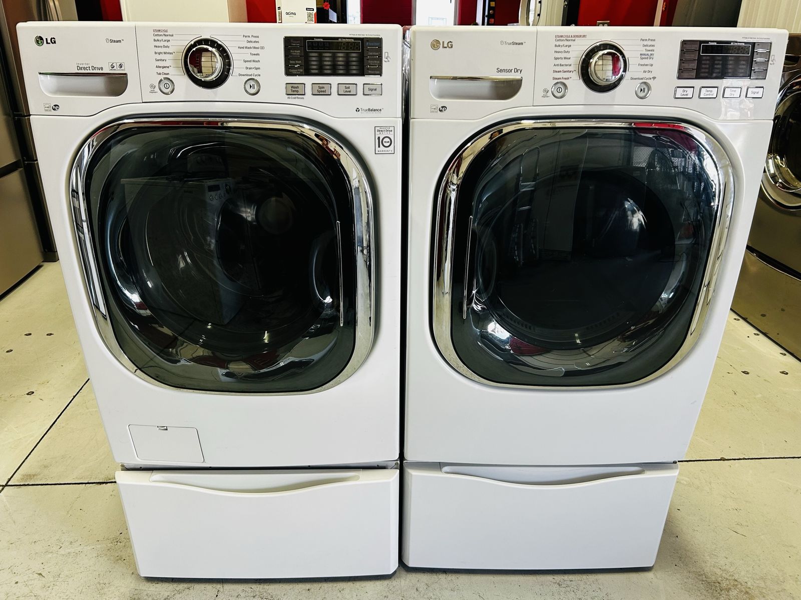 Lg Steam Electric Front Load Set With Pedestals