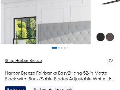 Harbor Breeze Fairbanks Easy2Hang 52-in Matte Black Ceiling Fan with Adjustable White LED Light