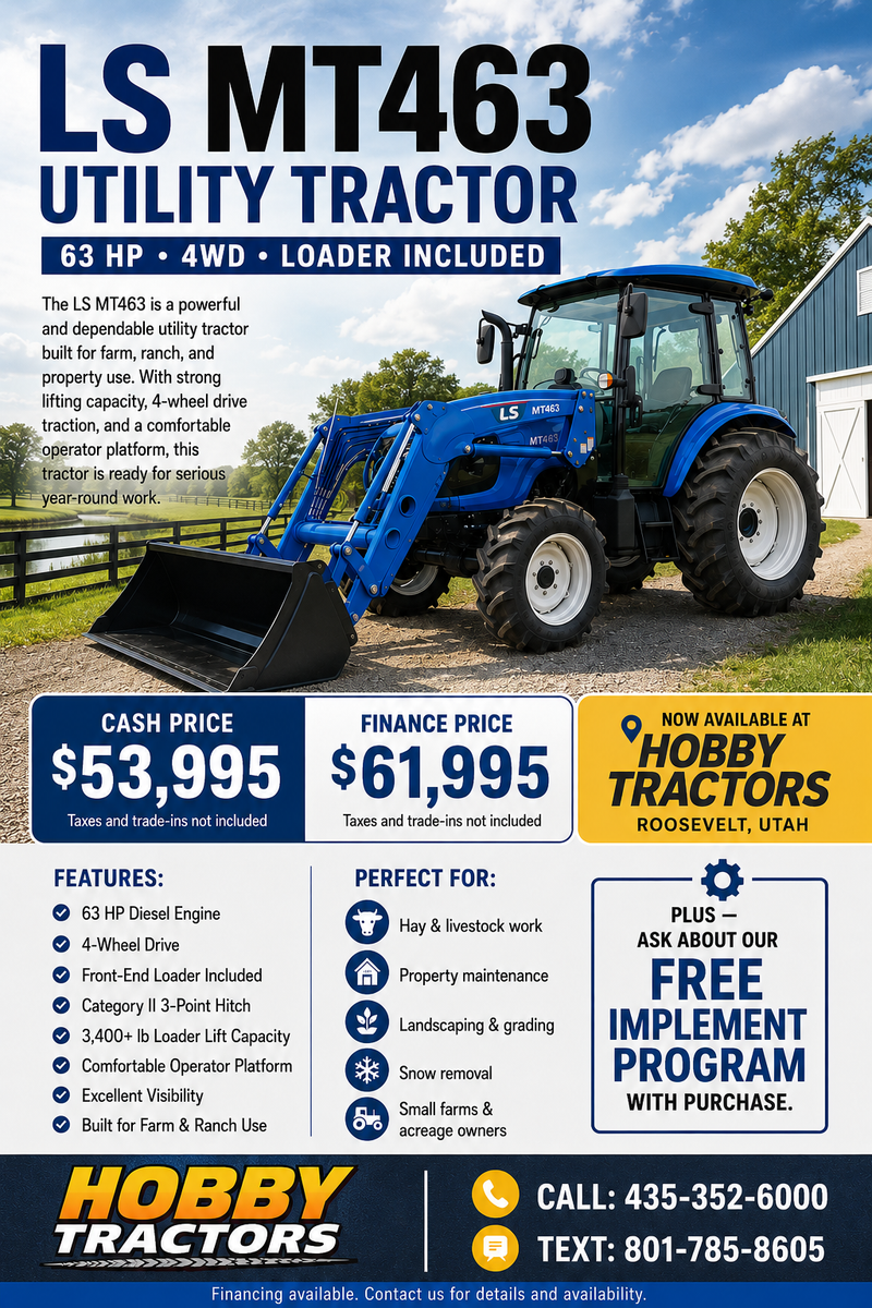 LS MT463 Utility Tractor – 63 HP – 4WD – Loader Included