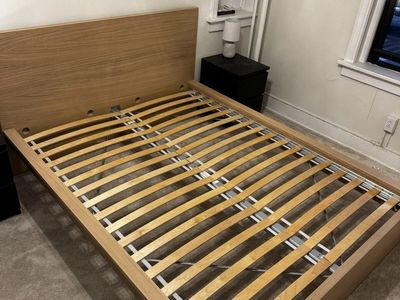 IKEA Malm King Sized Bed Light Brown (with metal beam and wooden slats)