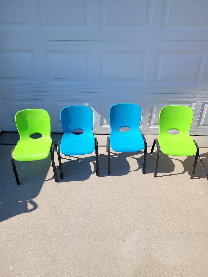 Lifetime Kids Chairs - Set of 4, Green & Blue, Durable Plastic, Child-sized Seating