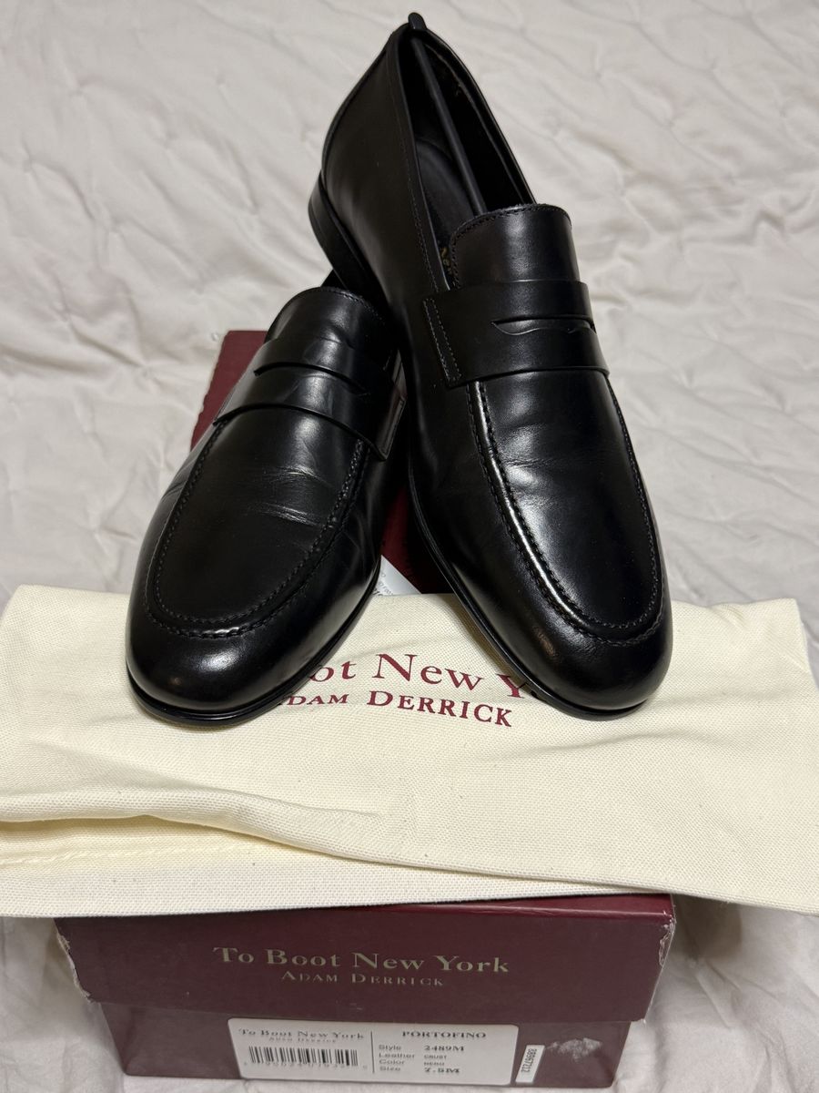 To Boot New York Portofino Black Leather Penny Loafers Men's Size 7.5M - Adam Derrick