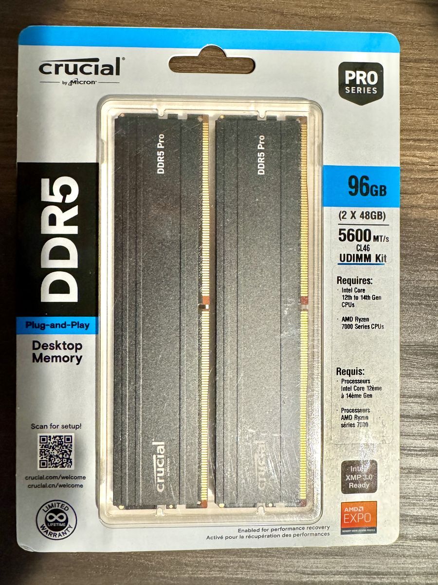 Crucial DDR5 Pro 96GB (2x48GB) 5600MT/s CL46 Desktop RAM Kit — NEW/Sealed