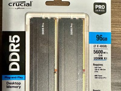 Crucial DDR5 Pro 96GB (2x48GB) 5600MT/s CL46 Desktop RAM Kit — NEW/Sealed
