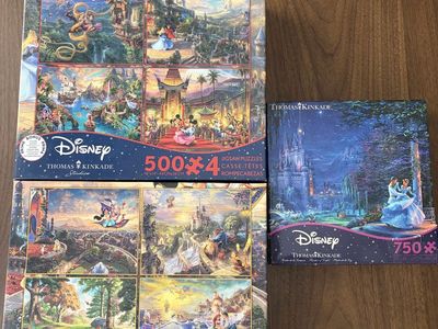 Thomas Kinkade Disney Jigsaw Puzzles Lot - Two 4-Pack 500pc & One 750pc