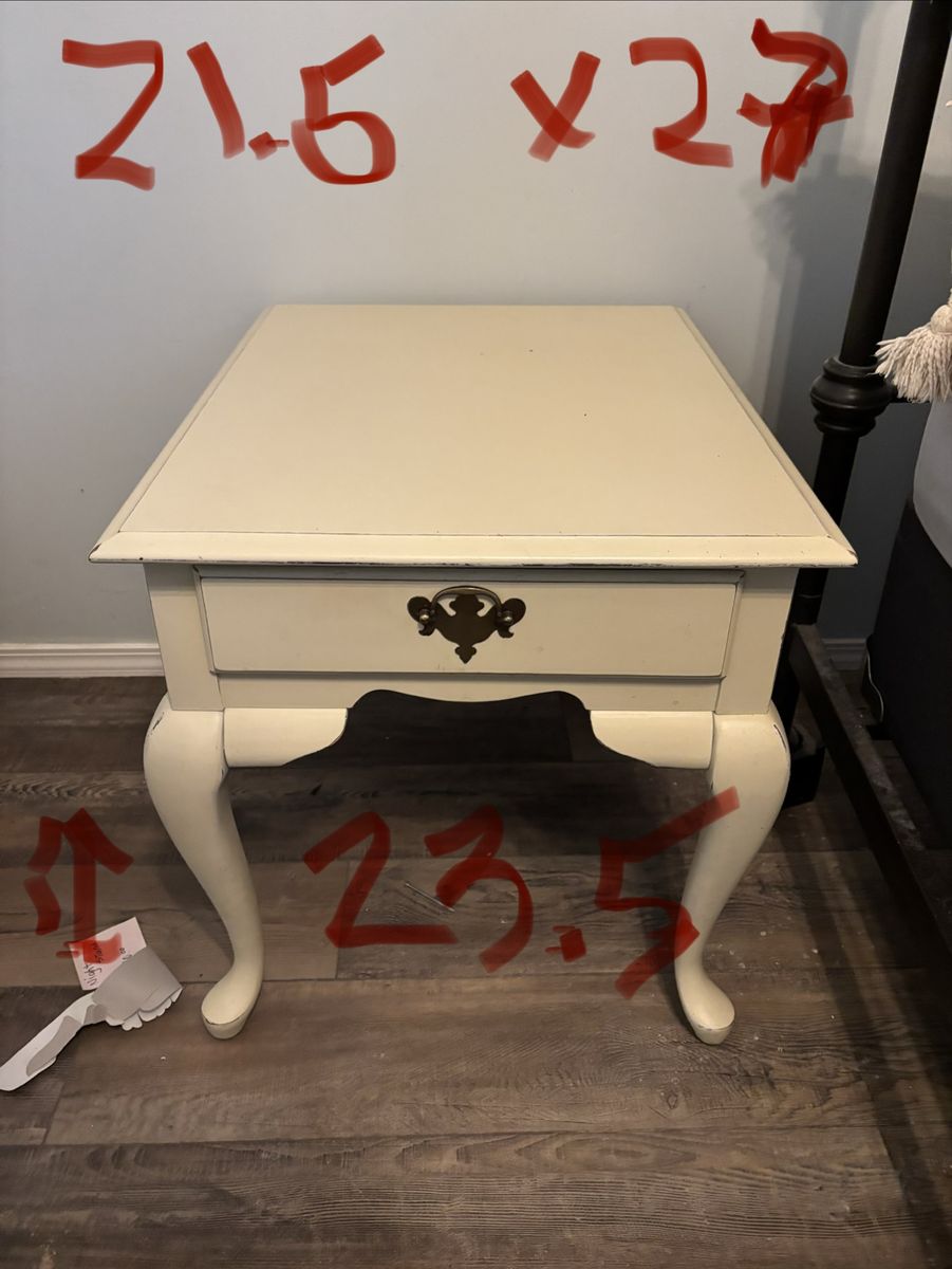 Cream-Colored End Table with Drawer - 21.5" x 27" x 23.5"