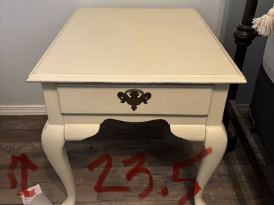 Cream-Colored End Table with Drawer - 21.5" x 27" x 23.5"