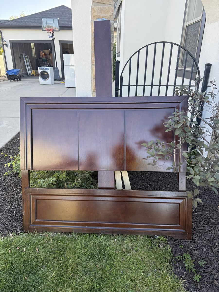 Dark Wood Paneled Headboard and Footboard - Queen sized bed frame