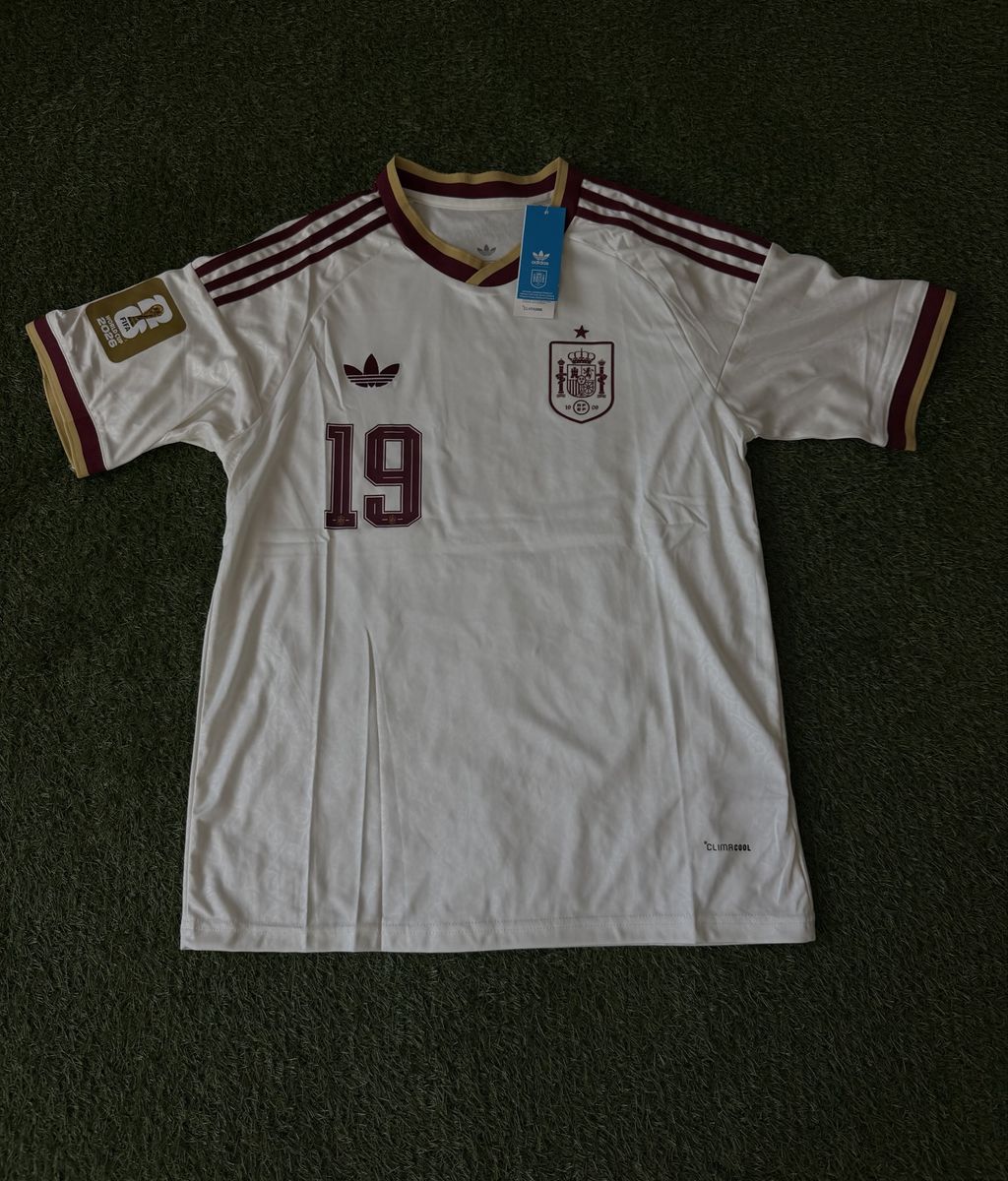 Adidas Spain Lamine Yamal #19 Away Jersey Men's Soccer Shirt White/Burgundy Size M New