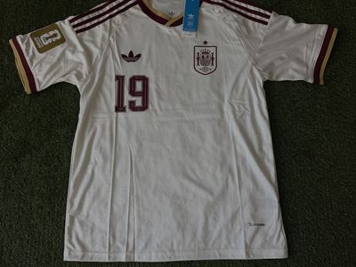 Adidas Spain Lamine Yamal #19 Away Jersey Men's Soccer Shirt White/Burgundy Size M New