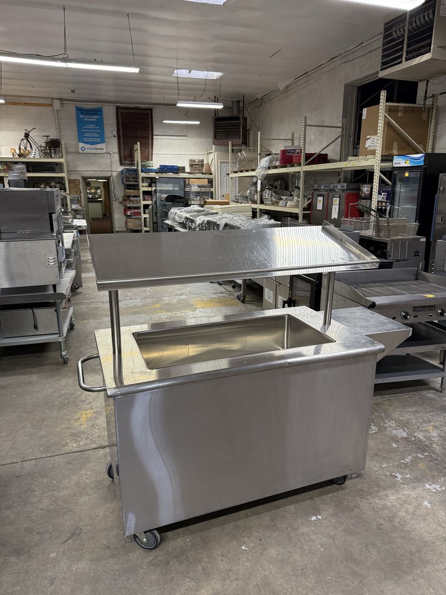 Portable Stainless Steel Food Cart , salad bar  food bar ,3-Well with Over shelf & Side Shelf 52x29x34"H . hot summer sale $1250