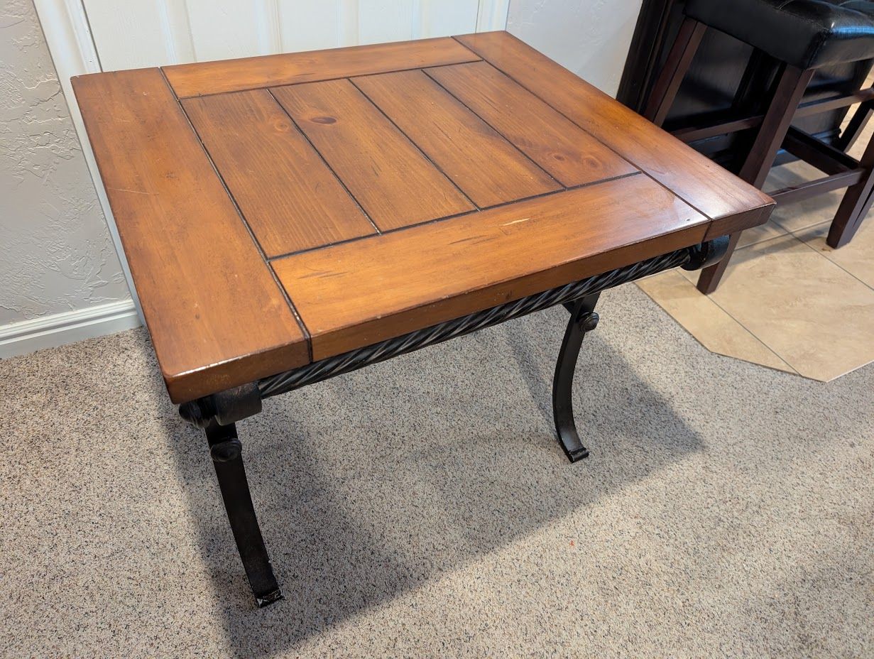 Rustic wood and metal end table