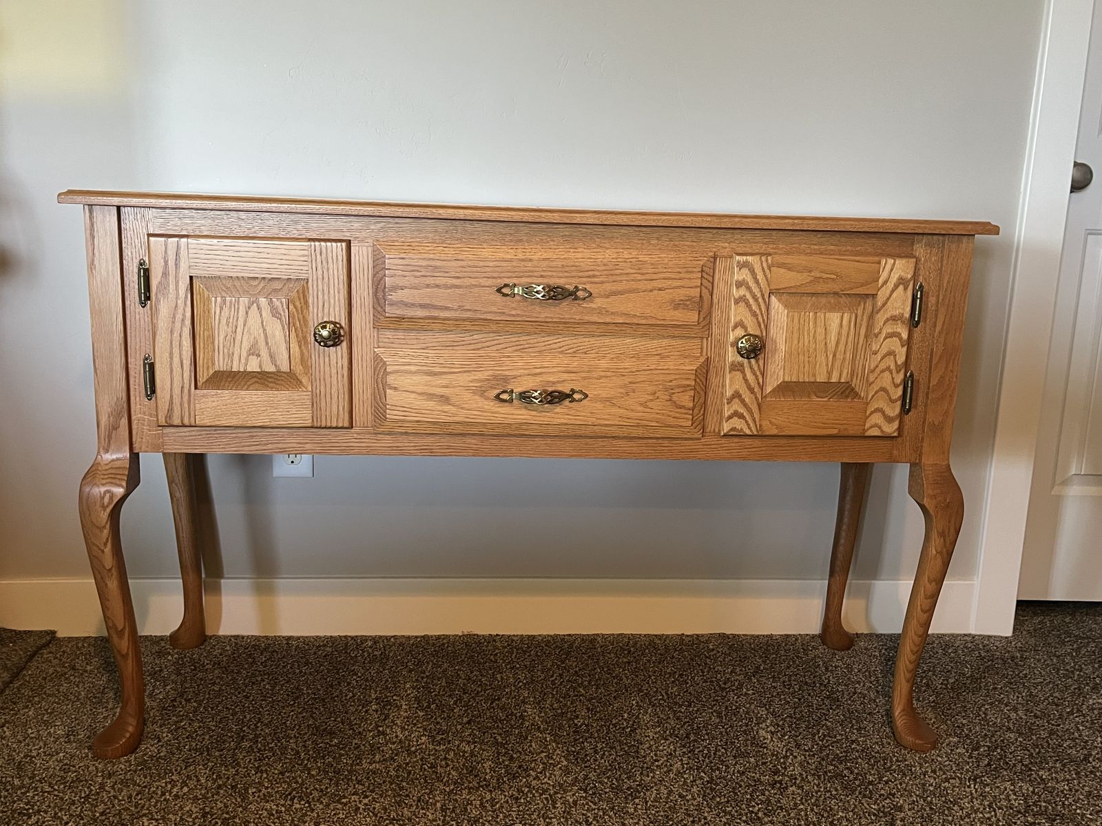 Solid Oak Wood Buffet Sideboard with Two Drawers and Cabinets