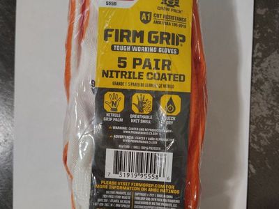 Firm Grip Nitrile Coated Work Gloves - Large 5 Pair Pack