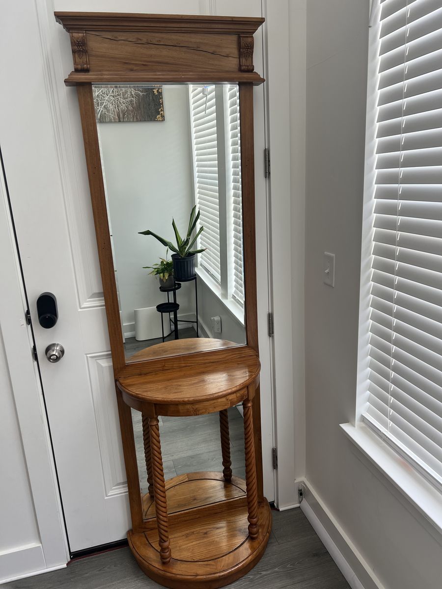 Vintage Solid Wood Pier Mirror Console Table / Hall Tree
