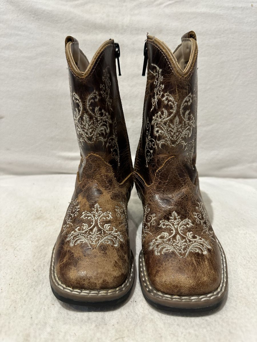 Old West toddler size 6 brown leather embroidered western boots with side zippers