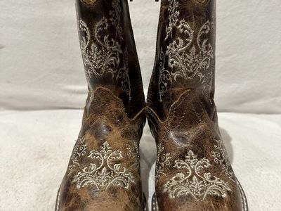 Old West toddler size 6 brown leather embroidered western boots with side zippers