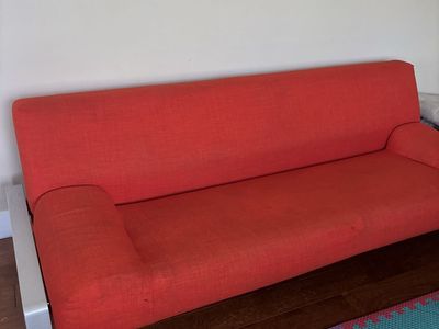Futon Couch Sofa Bed - Red Fabric, Metal Frame - Converts for Sleeping