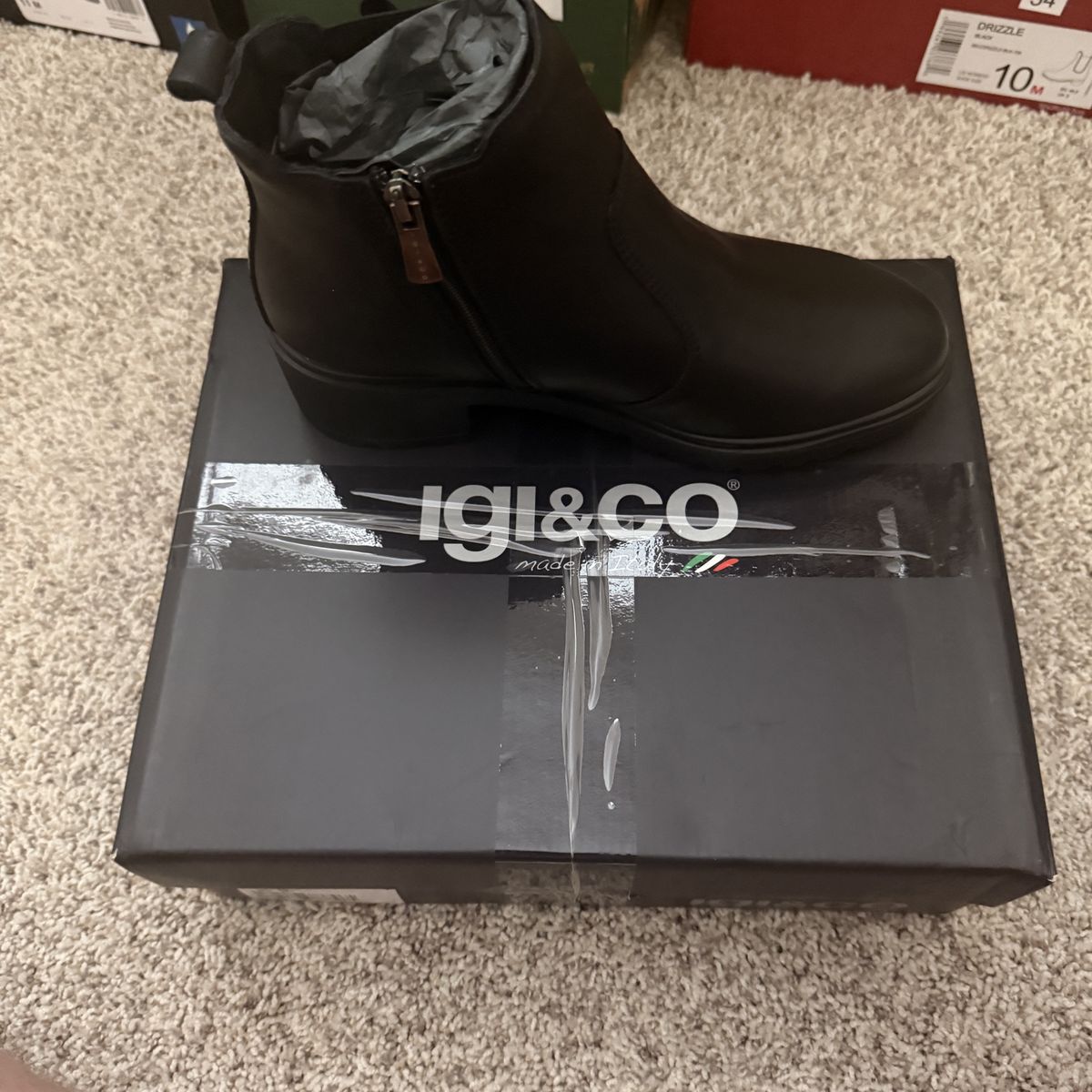 IGI&CO Black Leather Ankle Boots Size US 6.5 / EU 37 Chunky Heel