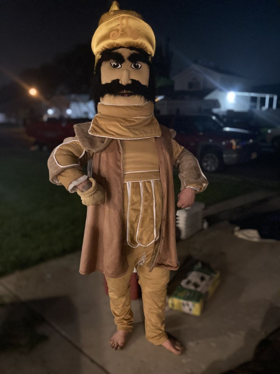 Masculine King Mascot Costume - Gold & Brown Full Body Outfit with Headpiece & Beard
